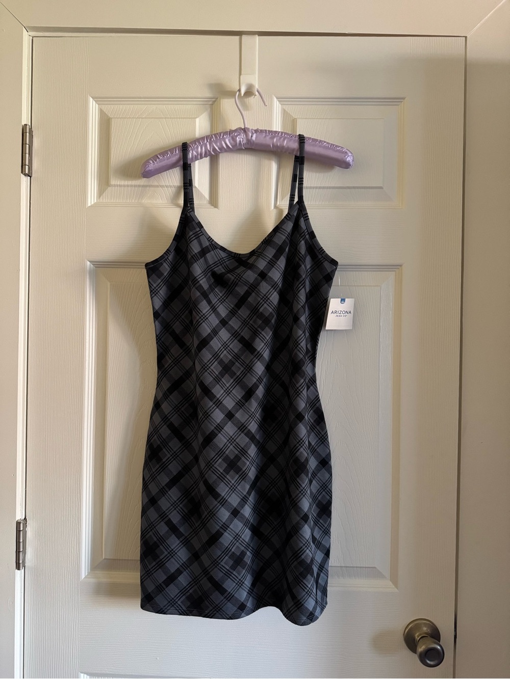 Arizona Jean Company Black & Gray Plaid Slip Dress Size Large